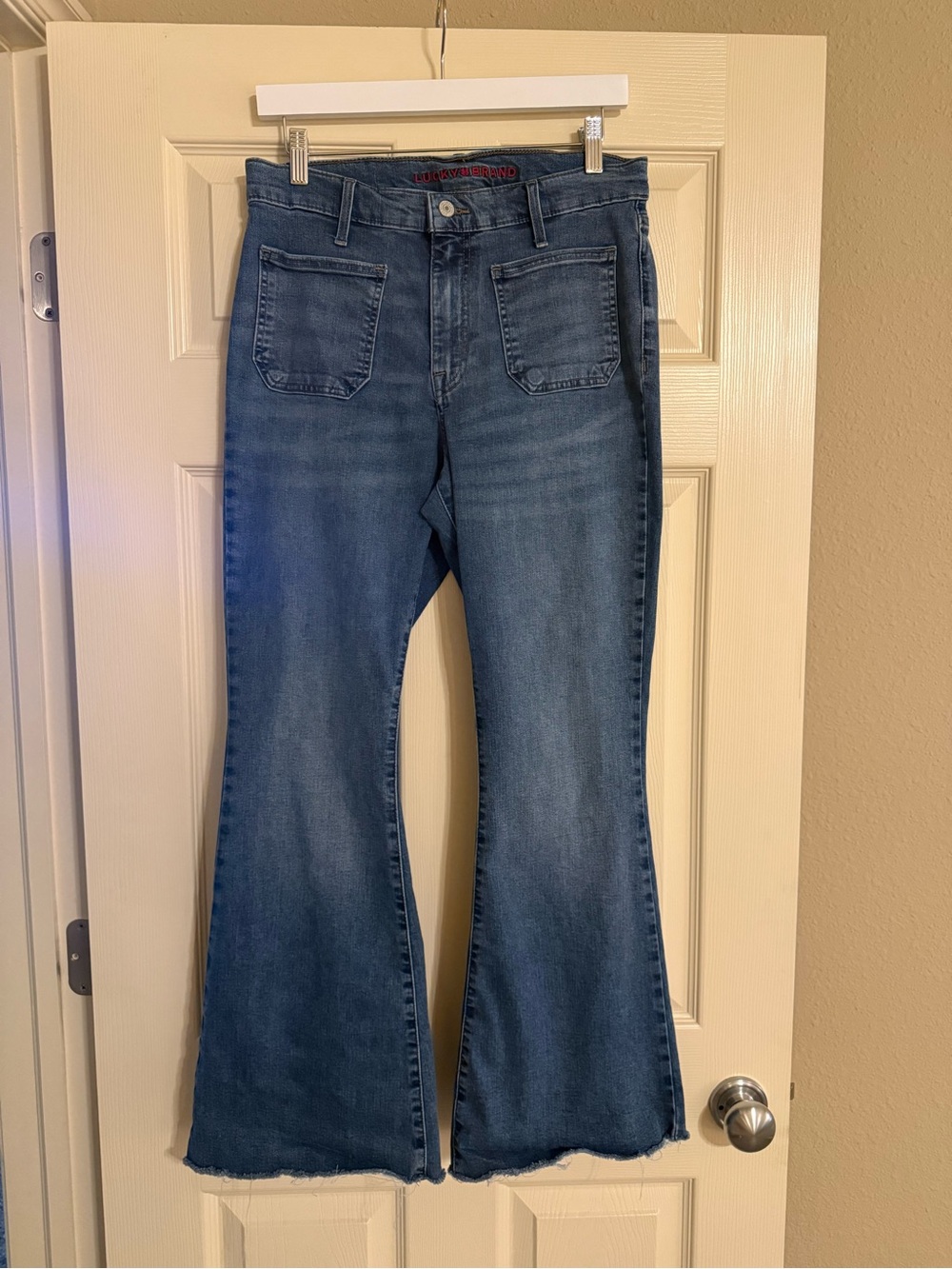 Lucky Brand Medium Blue Flare Jeans with Front Patch Pockets